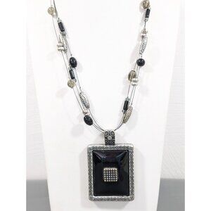 Chicos Western Boho Tribal Black Rectangle Station Wire Chunky Necklace 21 in